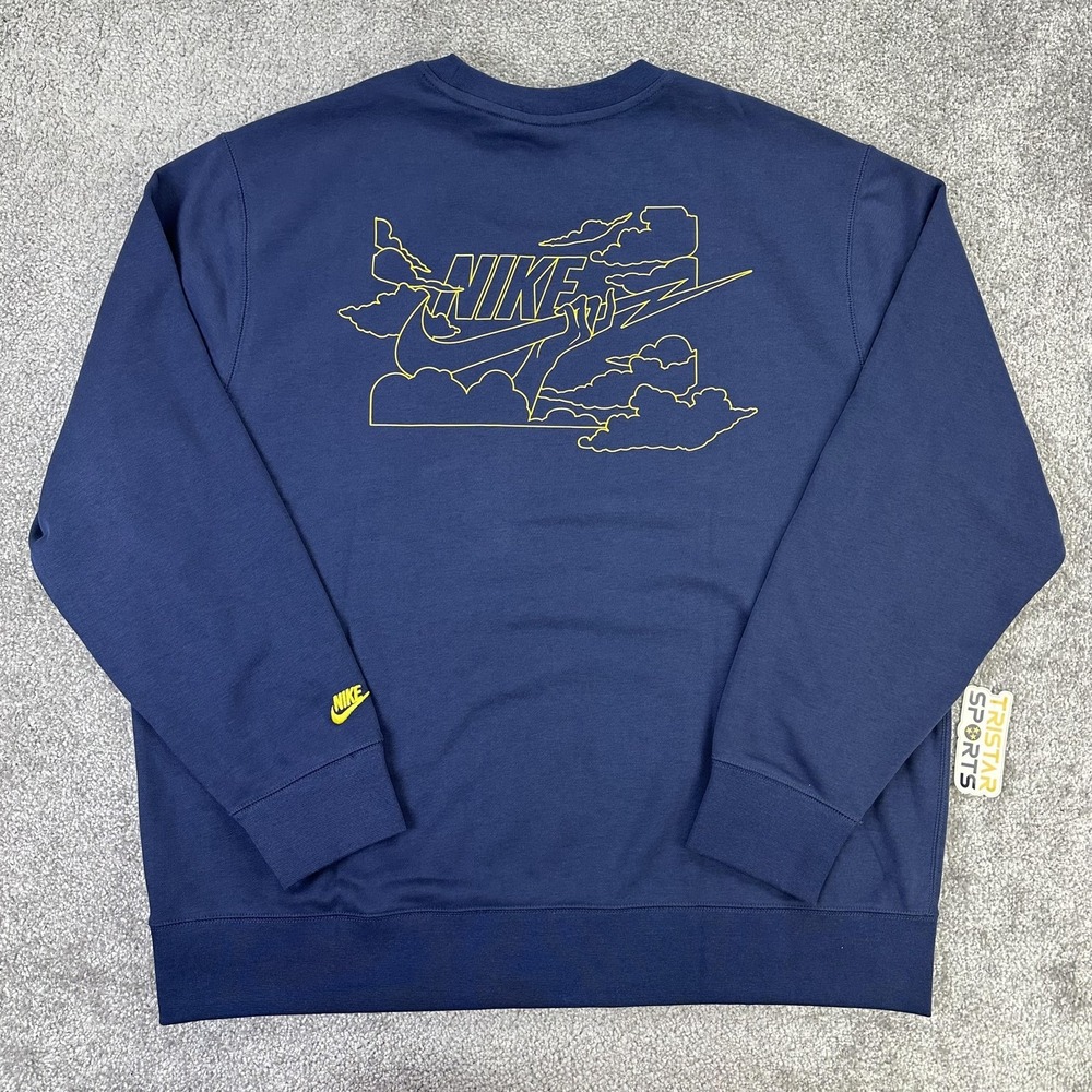 Nike Sweatshirt Mens 2XL Navy Crewneck Fleece Back Graphic Pullover FZ0764-410